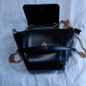 Melie Bianco Black Mini Bag with Gold Chain